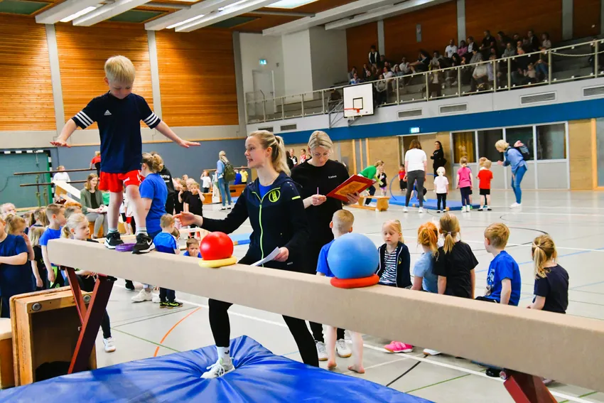 Koordination und Gleichgewicht waren beim Schwebebalken gefragt, denn es musste auch noch über drei kleinere Gegenstände gestiegen werden.